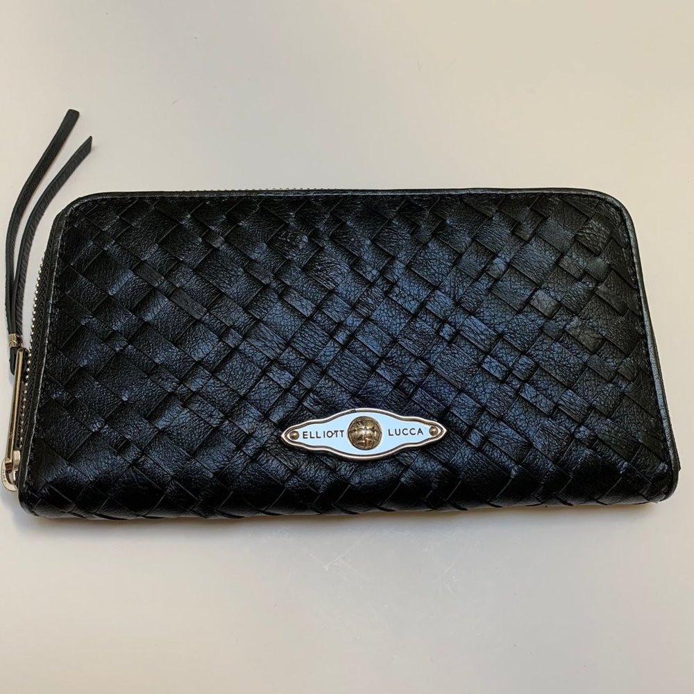 Elliott Lucca Black Woven Leather Long Wallet